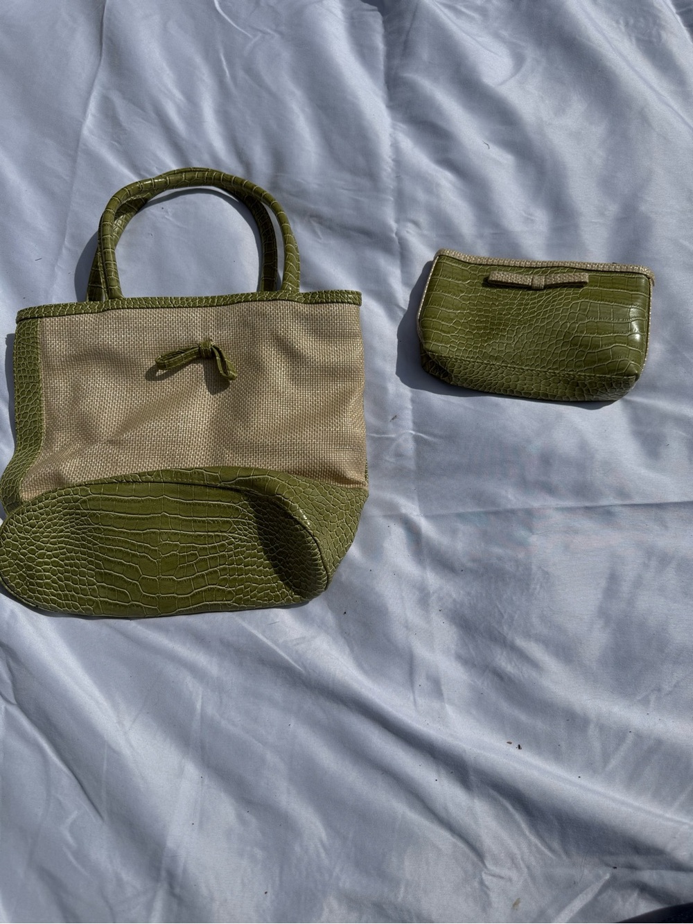 Estee Lauder Olive Green Canvas Tote with Matching Pouch